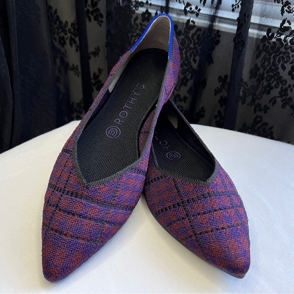 ROTHY’S: “The Point” in Cranberry Plaid, Size 9.5 NIB